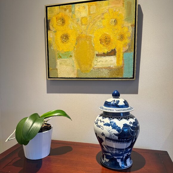 Large Chinoiserie Chinese Blue and White Ginger Jar - Picture 1 of 9